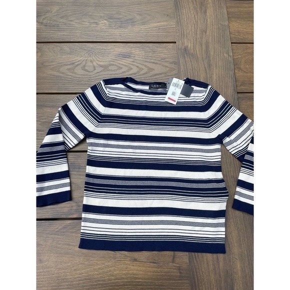 Ralph Lauren Navy Boat neck sweater L ribbed new - Picture 2 of 7